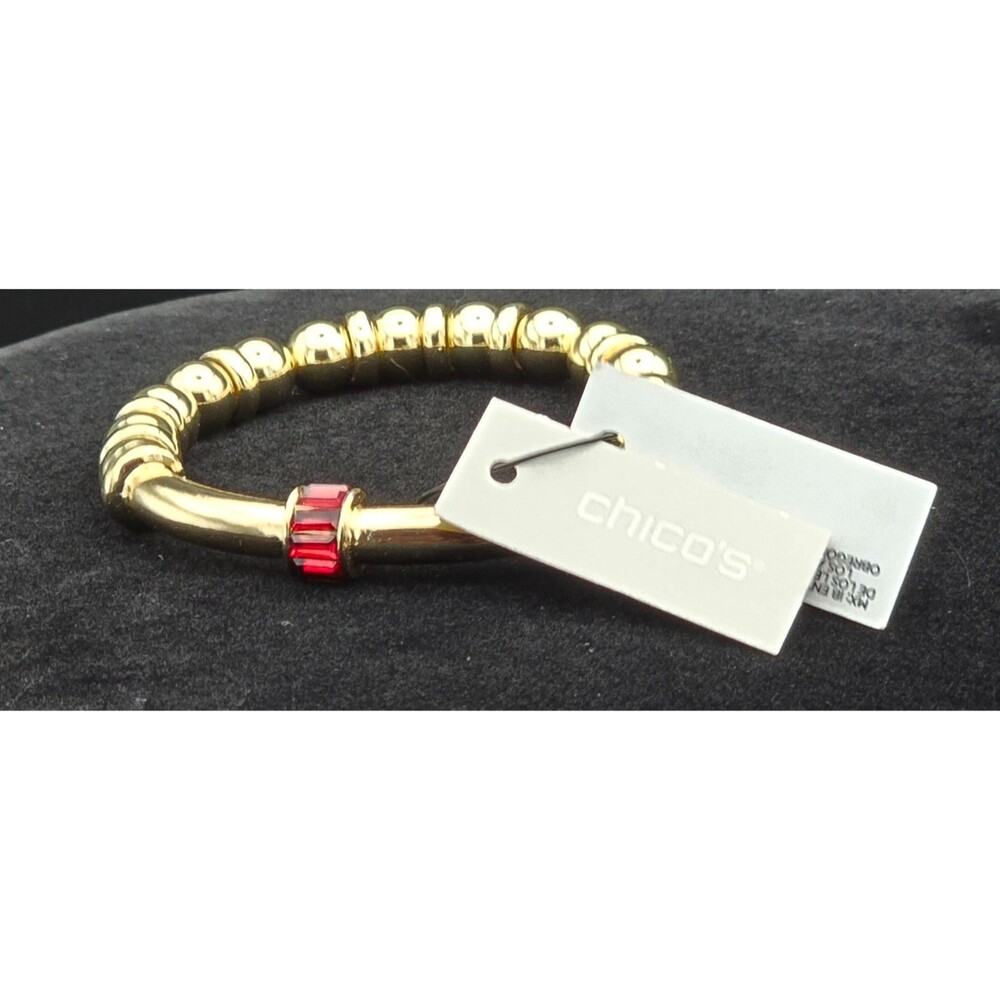 Chico's Gold-Tone Red Glass Bead Stretch Bracelet